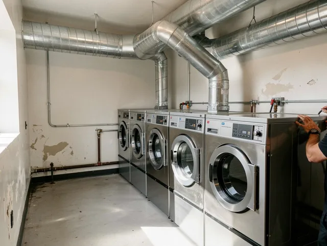 West Warwick Dryer Vent Cleaning team performing large-scale commercial dryer vent cleaning in West Warwick