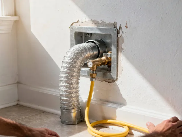 West Warwick Dryer Vent Cleaning certified technician performing specialized gas dryer vent cleaning in West Warwick